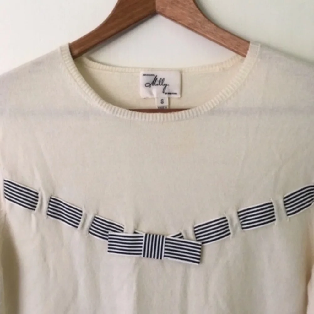 Milly // Cream Sweater Black, White Ribbon Bow S - Picture 2 of 5